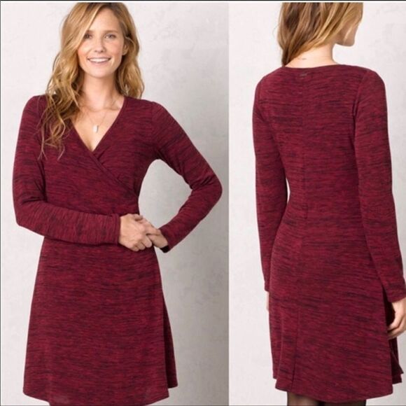 PrAna Nadia Faux Wrap Space Dye Knit Fit & Flare Dress - Picture 1 of 10